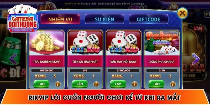 RIKVIP lôi cuốn người chơi kể từ khi ra mắt